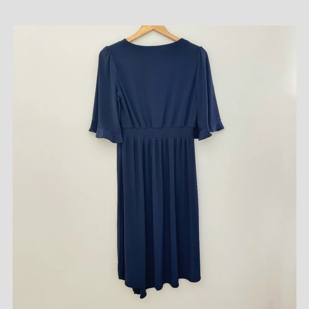 Eliza J Faux Wrap Dress Flutter Sleeve Elastic Waist V-Neck Surplice Bodice 10